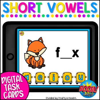 Preview of Short Vowels Back to School First Grade Boom Cards