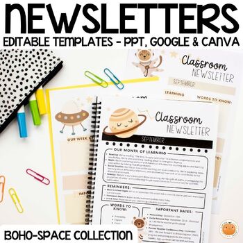 Preview of Editable Newsletter Templates Boho-Space themed - Weekly & Monthly