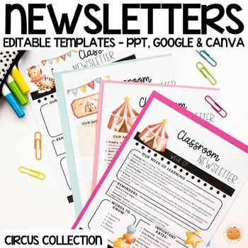 Preview of Editable Newsletter Templates Circus Themed - Weekly & Monthly