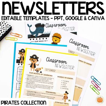 Preview of Editable Newsletter Templates Pirate Themed Weekly & Monthly