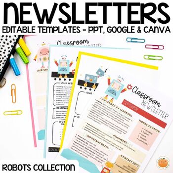 Preview of Editable Newsletter Templates Robots & AI Themed Weekly & Monthly