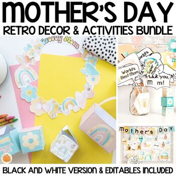 Preview of Retro Mother's Day Classroom Decor, Activities & Crafts Bundle