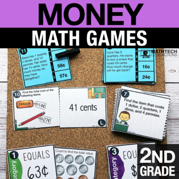 Preview of 2nd Grade Math Centers Counting Money: Dollar Bills & Coins Task Cards 2.MD.8