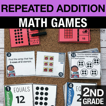 Preview of 2nd Grade Math Centers Repeated Addition & Arrays Math Review Task Cards 2.OA.4