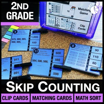 Preview of 2nd Grade Math Centers Skip Counting Task Cards, Math Review, Activities 2.NBT.2