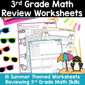 Preview of 3rd Grade Math Review Packet - End of Year Math Worksheets Summer Packet