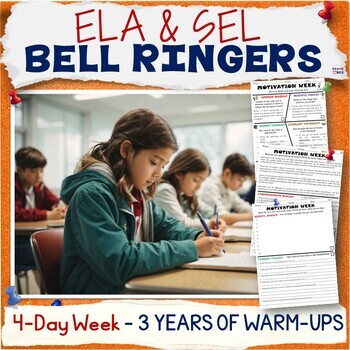 Preview of 50% OFF 4-Day School Week Bell Ringers ELA SEL Activity Packet 3 YEARS Warm-Ups