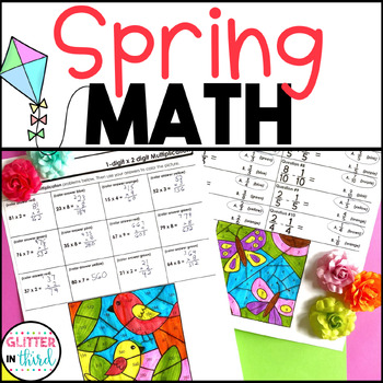 Preview of Spring Math Worksheets No Prep Color By Number
