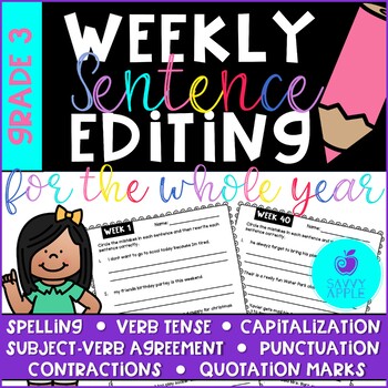 Preview of Weekly Sentence Editing Worksheets for the Whole Year 40 Weeks Grade 3
