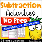 NO PREP Subtraction Worksheets  [AUST UK NZ CAN Edition]
