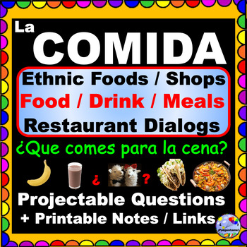 Preview of La COMIDA Spanish Food and Drink Comida Latina PROJECTABLE Questions with Notes