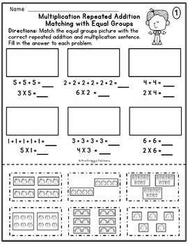 multiplication repeated addition equal groups worksheets by the froggy