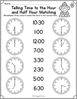 telling time to the hour and half hour worksheets by the