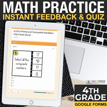 Preview of 4th Grade Google Forms - Practice & Exit Tickets PAPERLESS Math Review Test Prep