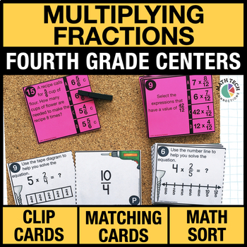 Preview of Multiplying Fractions Math Centers | Free 4th Grade Math Task Cards | Games