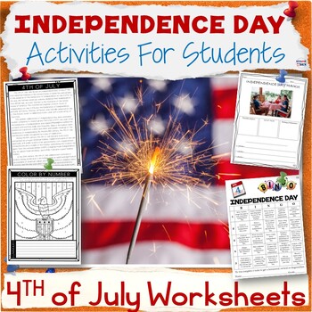 Preview of 50% OFF 4th of July Activity Packet - Independence Day Worksheets ELA Fun Bundle