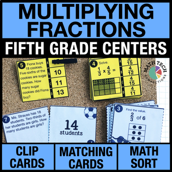 Preview of 5th Grade Math Centers Review Multiplying Fractions Task Cards, Games, Test Prep