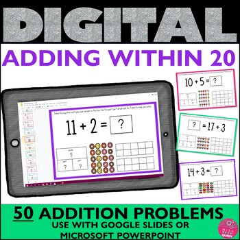 Preview of Addition to 20 Practice World Problems Google Classroom Activities Adding 1st 2n