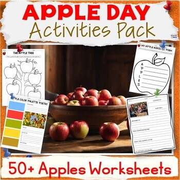 Preview of 50% OFF Apple Day Activity Packet, Apples Worksheets, ELA Sub Plans Bundle
