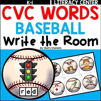 Preview of Baseball CVC Words | Write the Room | Literacy Center