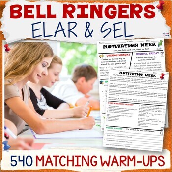 Preview of 50% OFF Bell Ringers ELA SEL Activity Packet - 3 YEARS of Morning Work Warm-Ups