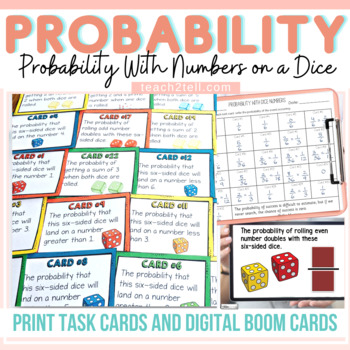 Preview of Theoretical Probability Dice Activities Print and Digital Task Cards Boom Cards