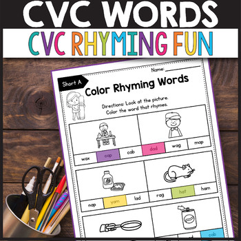 cvc rhyming worksheets for kindergarten by alina v design and resources