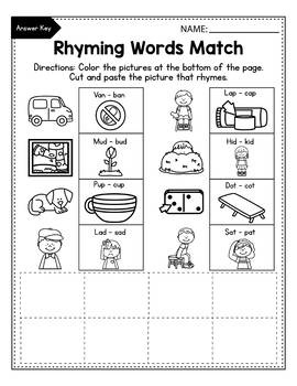 CVC Rhyming Worksheets for Kindergarten, Rhyming Words ...