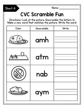 Cvc Words Worksheets Cvc Words With Pictures Word Scramble Object Picture Match