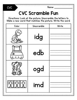 Cvc Words Worksheets Cvc Words With Pictures Word Scramble Object Picture Match