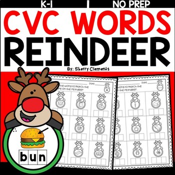 Preview of Christmas CVC Words | Reindeer | Write the Word | Worksheets
