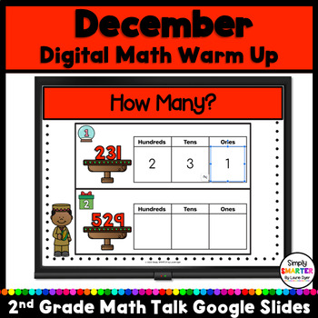 Preview of December Second Grade Digital Math Warm Up For GOOGLE SLIDES