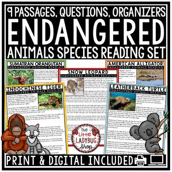 Preview of Endangered Animals Species Nonfiction Reading Comprehension Passages Earth Day