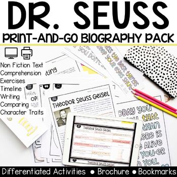 Dr. Seuss Biography Pack, Reading Comprehension, Read Across America