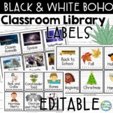 EDITABLE Classroom Library Labels Black and White Boho Decor