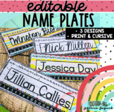 EDITABLE Pastel Rainbow Name Plates - Desk Tags - Print & Cursive