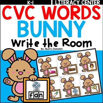 Preview of Easter CVC Words | Bunny | Write the Room | Literacy Center
