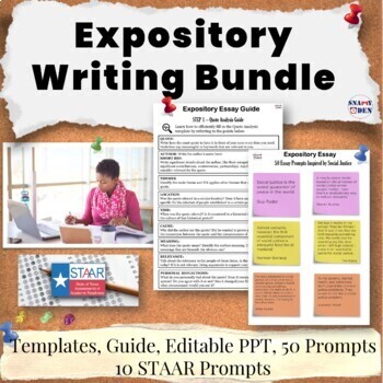 Preview of 50% OFF Expository Essay Writing, Middle School Guide, Prompts, Lesson Bundle
