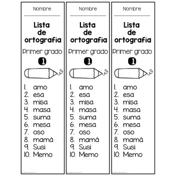 Ortografía Primer Grado Spelling List Spanish | TpT