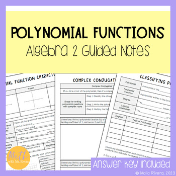 Preview of Polynomial Functions Guided Notes Bundle | Algebra 2 | No Prep