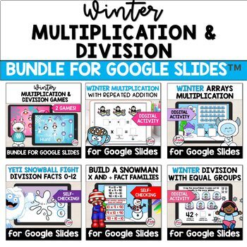 Preview of Winter Multiplication and Division Math Bundle for Google Slides ™