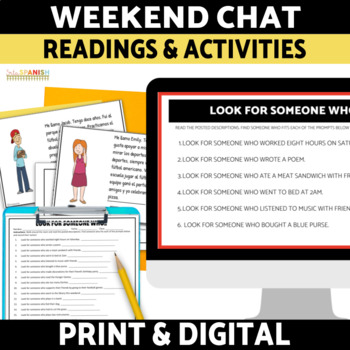 Preview of Spanish Preterite Tense Reading & Activities plus Digital Options | Weekend Chat