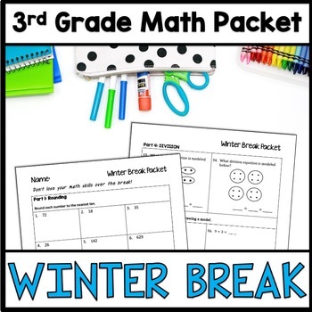 Preview of 3rd Grade Math Winter Break Packet, Christmas Break Packet, Math Spiral Review