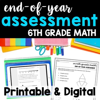 Preview of End of Year 6th Grade Math Assessment, Basic Skills Review, Diagnostic Baseline
