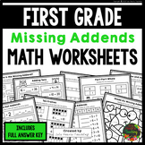 First Grade Missing Addends Worksheets within 10 & to 20 U