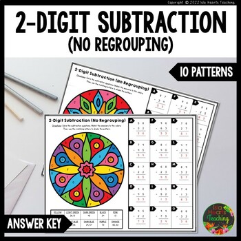Preview of 2-Digit Subtraction (No Regrouping) Color by Number Worksheets Math Practice