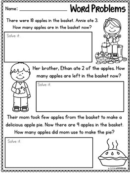 Fall Activities for First Grade Math Worksheets and Literacy Worksheets
