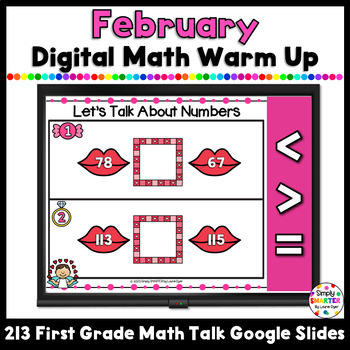 Preview of February First Grade Digital Math Warm Up For GOOGLE SLIDES