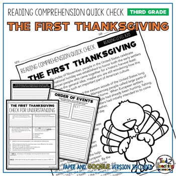 First Thanksgiving Reading Comprehension Passage and Questions | TpT