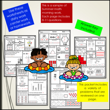 1st grade summer packet morning work math worksheets by